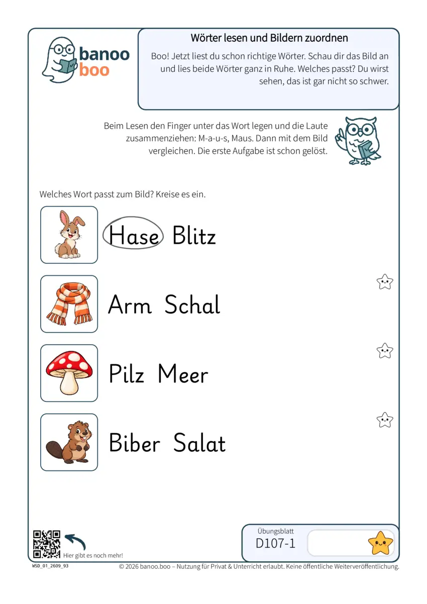 Wörter lesen und Bildern zuordnen – Vorschau