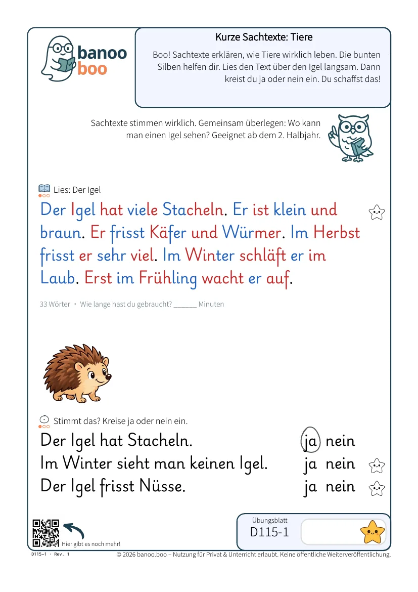 Kurze Sachtexte: Tiere – Vorschau
