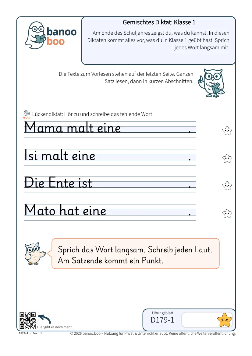 Gemischtes Diktat: Klasse 1