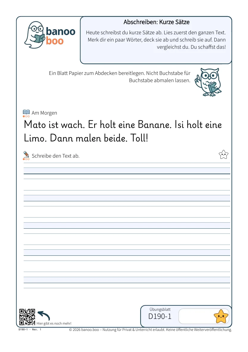Abschreiben: Kurze Sätze