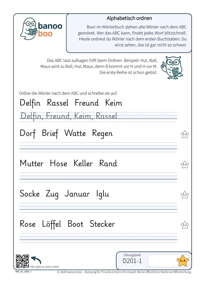 Alphabetisch ordnen – Vorschau