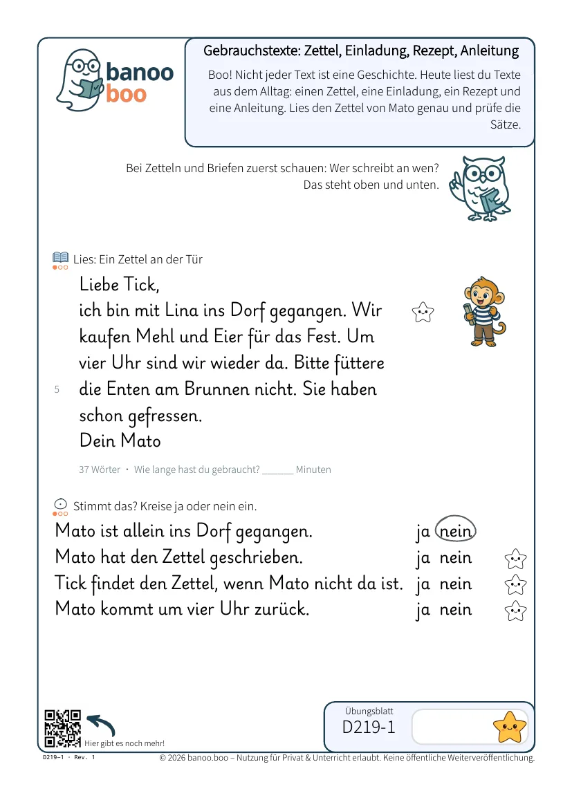 Gebrauchstexte: Zettel, Einladung, Rezept, Anleitung – Vorschau