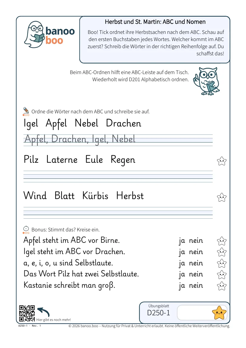 Vorschau: Herbst und St. Martin: ABC und Nomen
