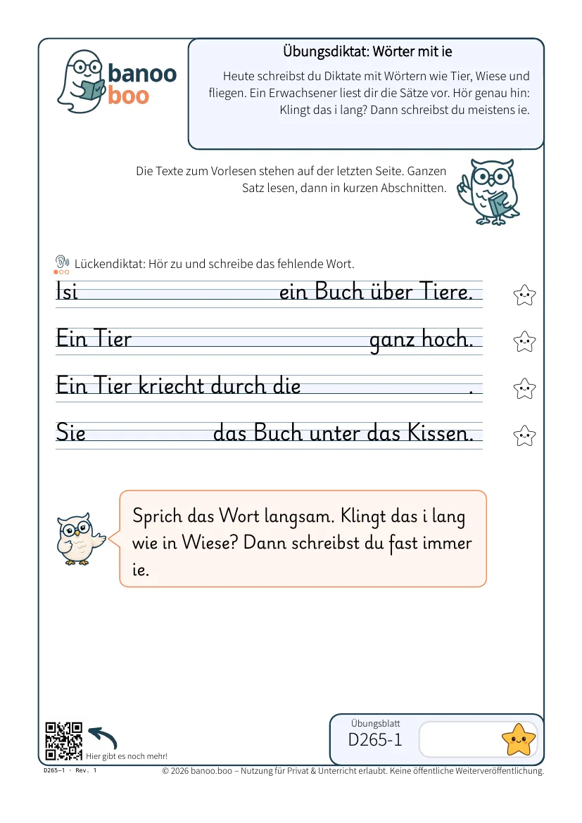 Übungsdiktat: Wörter mit ie