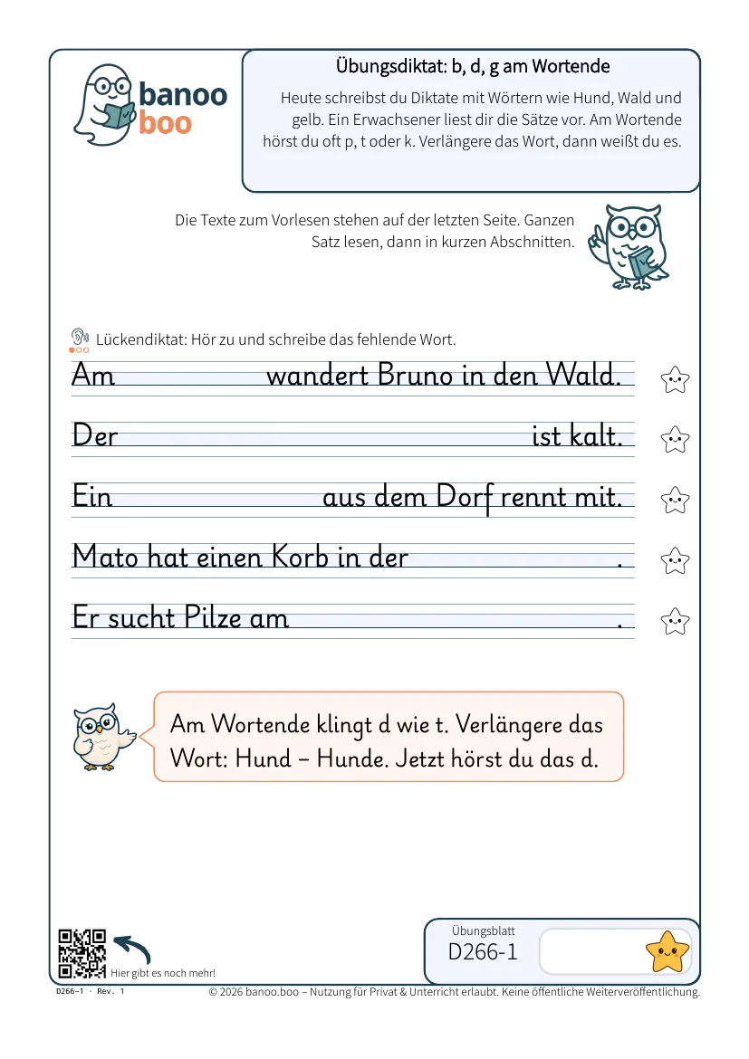 Übungsdiktat: b, d, g am Wortende – Vorschau