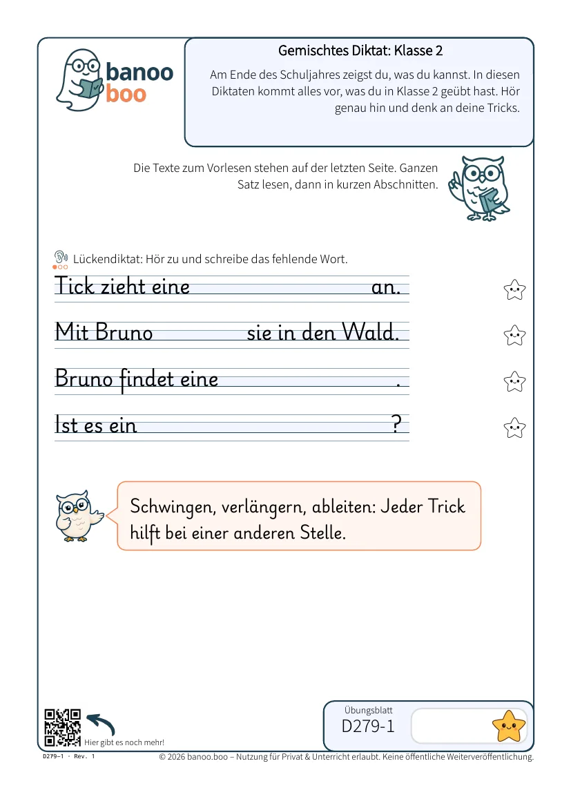 Vorschau: Gemischtes Diktat: Klasse 2