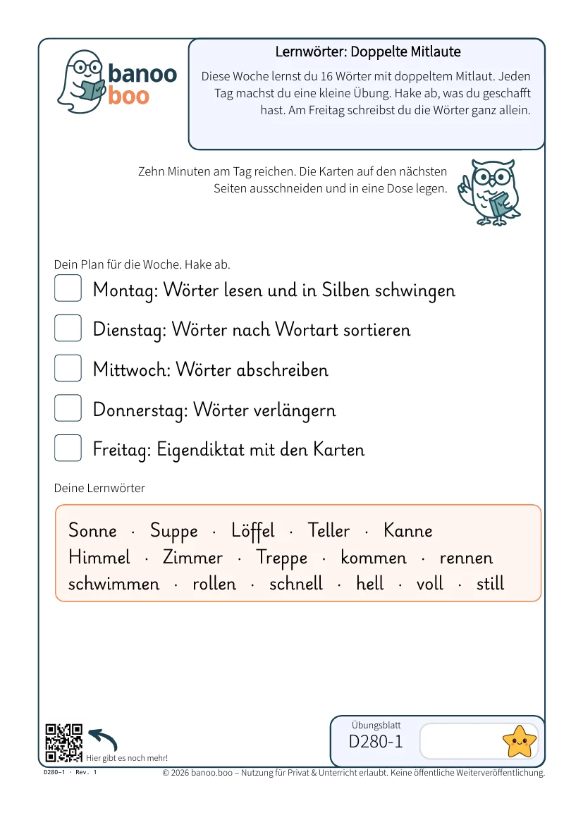 Lernwörter: Doppelte Mitlaute
