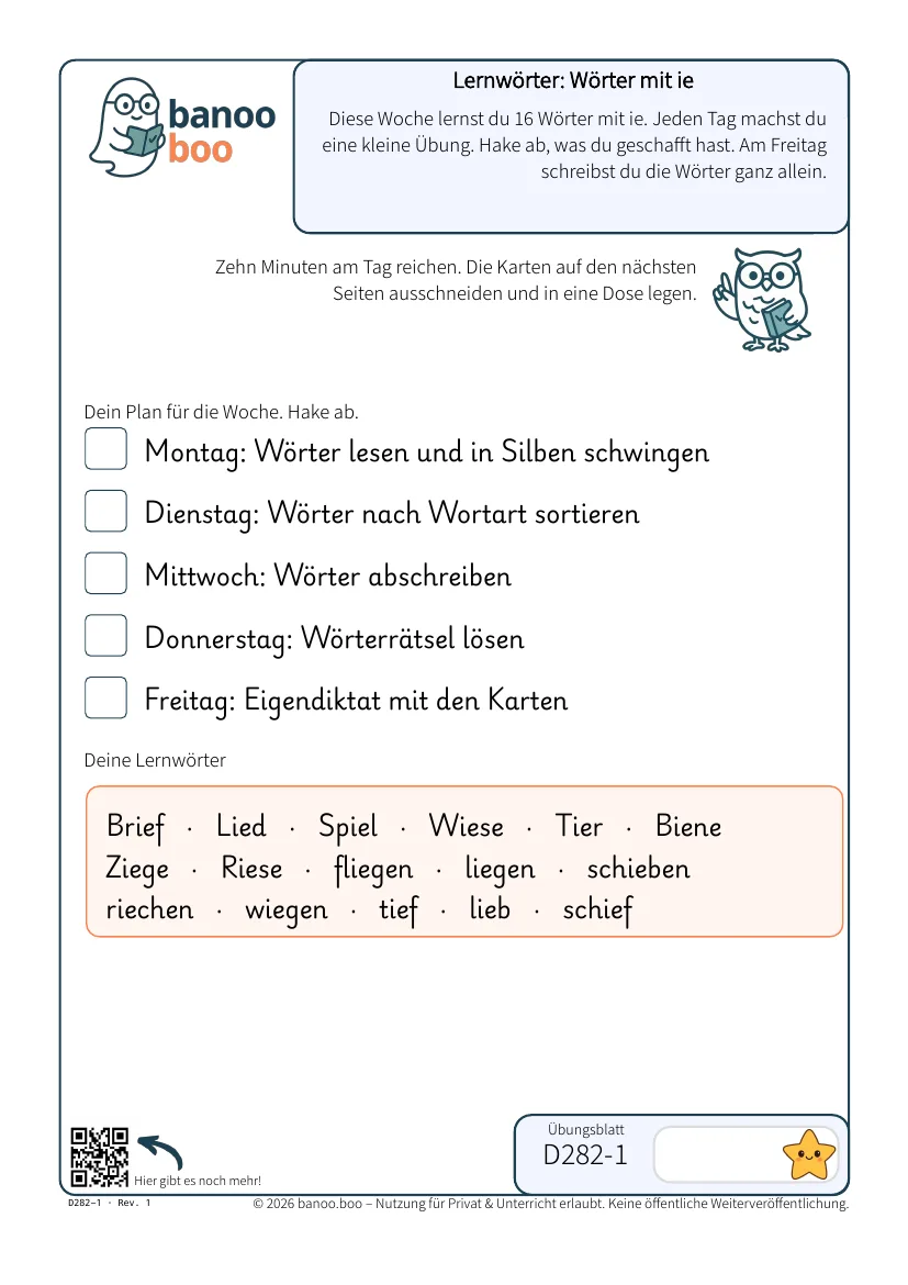Lernwörter: Wörter mit ie