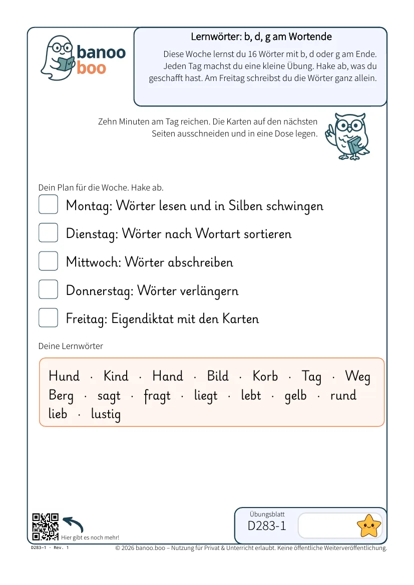 Lernwörter: b, d, g am Wortende