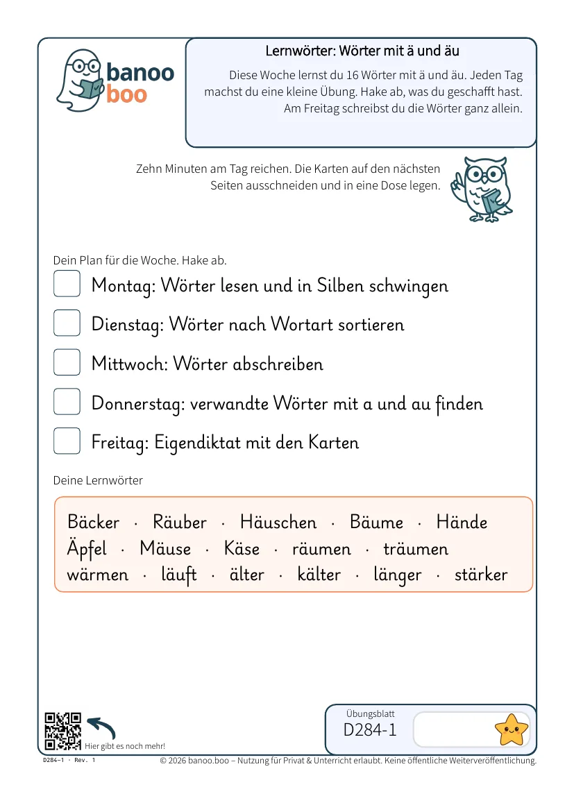 Lernwörter: Wörter mit ä und äu