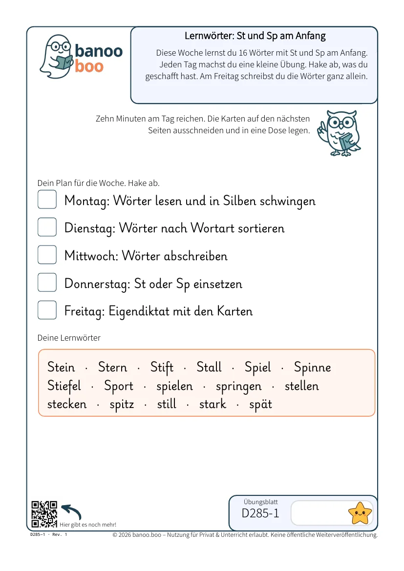 Lernwörter: St und Sp am Anfang