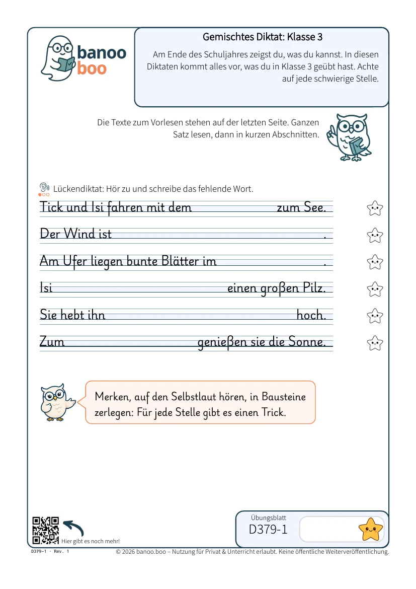 Gemischtes Diktat: Klasse 3