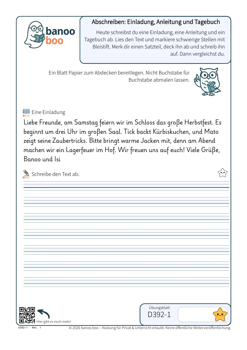 Abschreiben: Einladung, Anleitung und Tagebuch