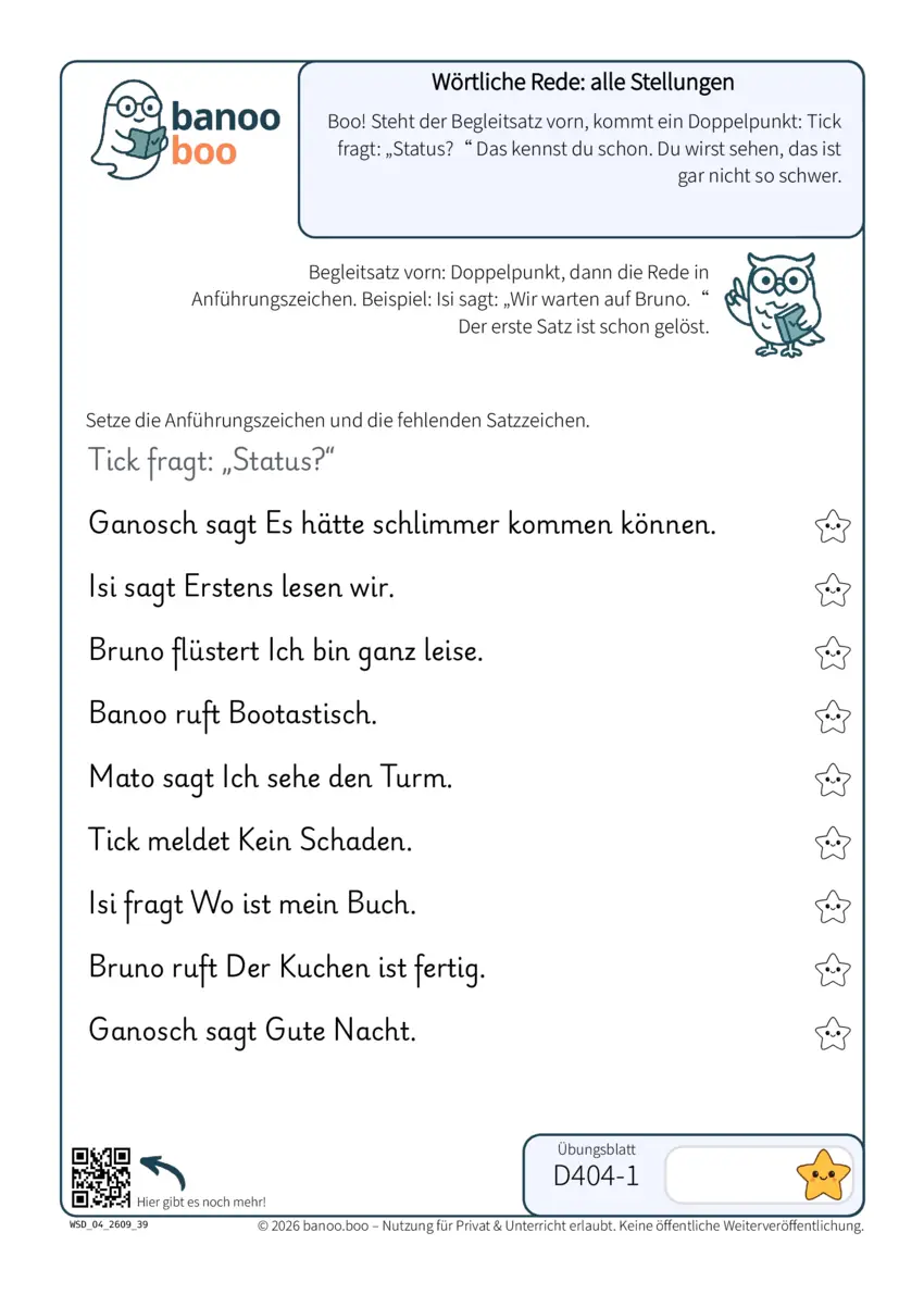 Wörtliche Rede: alle Stellungen – Vorschau