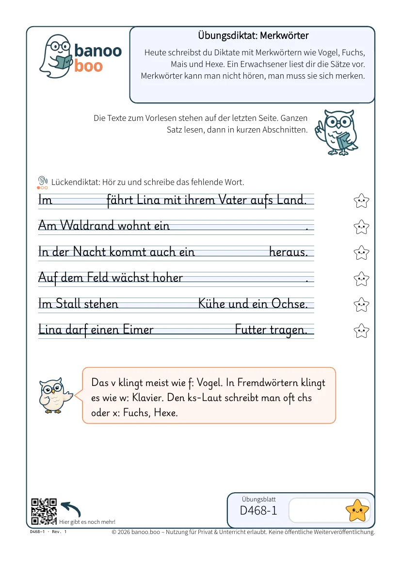Übungsdiktat: Merkwörter – Vorschau