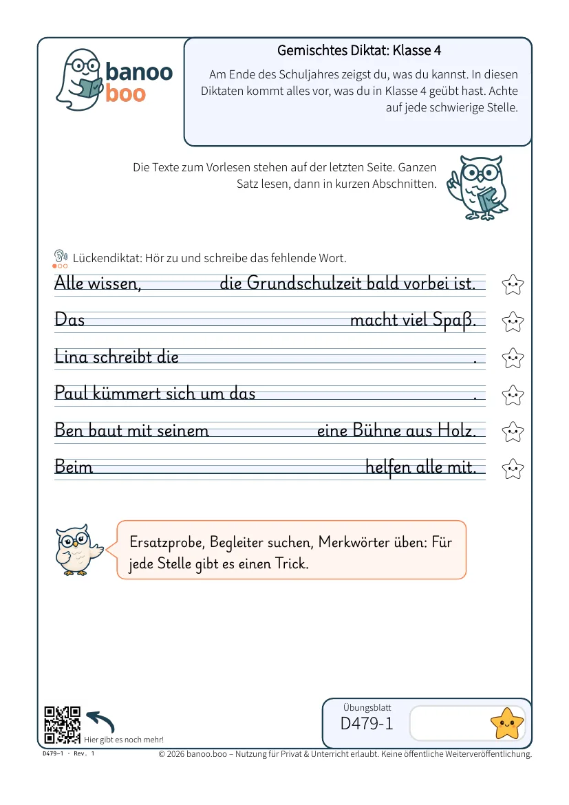 Gemischtes Diktat: Klasse 4 – Vorschau