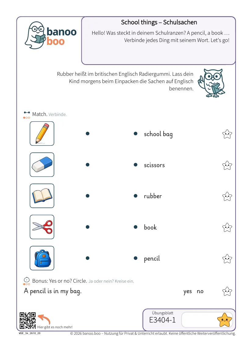 School things – Schulsachen – Vorschau