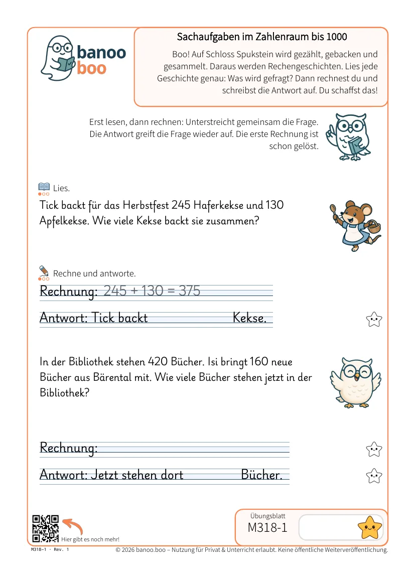 Sachaufgaben im Zahlenraum bis 1000 – Vorschau