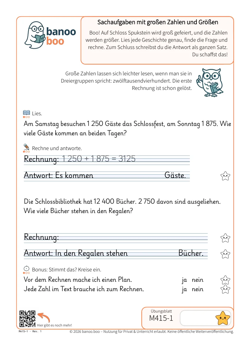 Sachaufgaben mit großen Zahlen und Größen – Vorschau