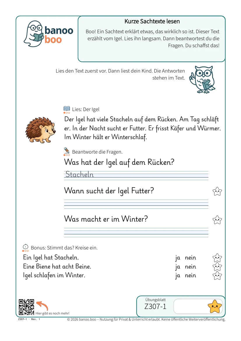 Vorschau: Kurze Sachtexte lesen
